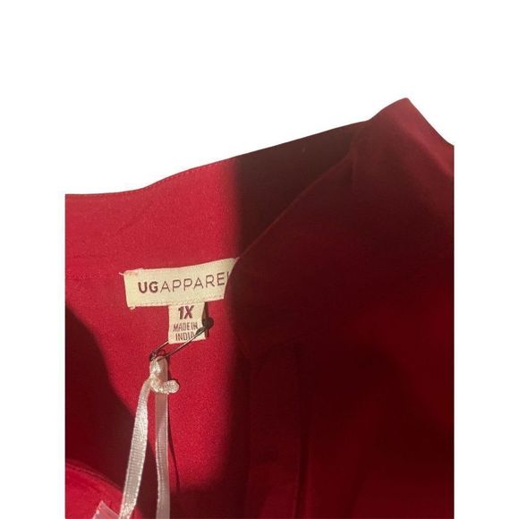 UG Apparel Womens Red Half Cuffed Sleeve Collared Button Up Blouse Top Size 1X - Picture 2 of 6